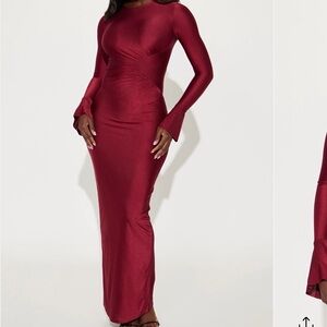 Fashion Nova Deep Red Maxi Dress long sleeved